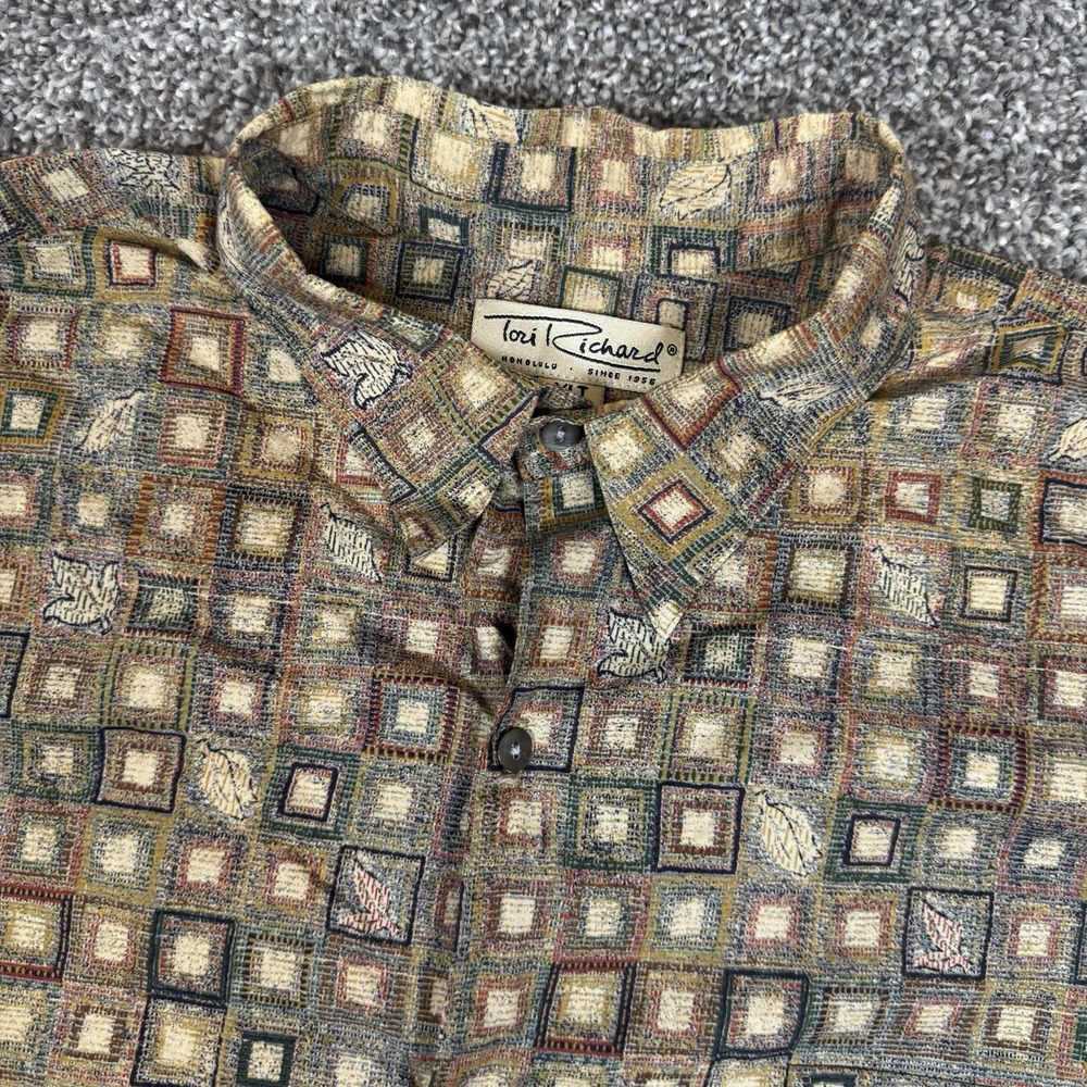 Tori Richard Shirt Mens XLT Brown Geometric Tribal Short Sleeve Hawaiian Cotton
